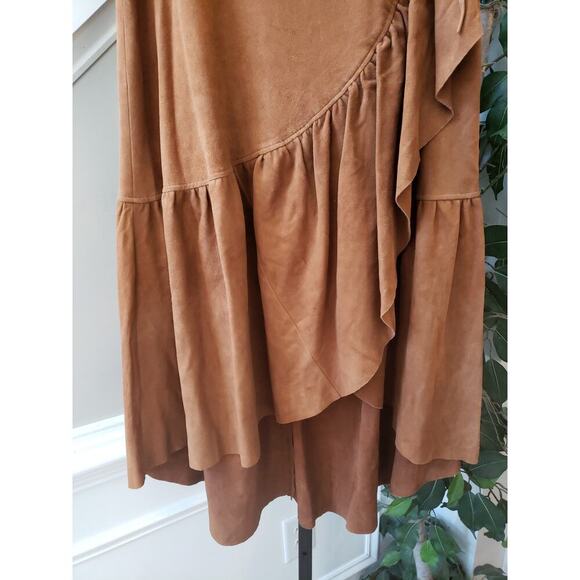 Ulla Johnson Tiered Skirt Womens Small Brown Tencel Miko Suede Ruffle Tie Waist - Picture 9 of 12